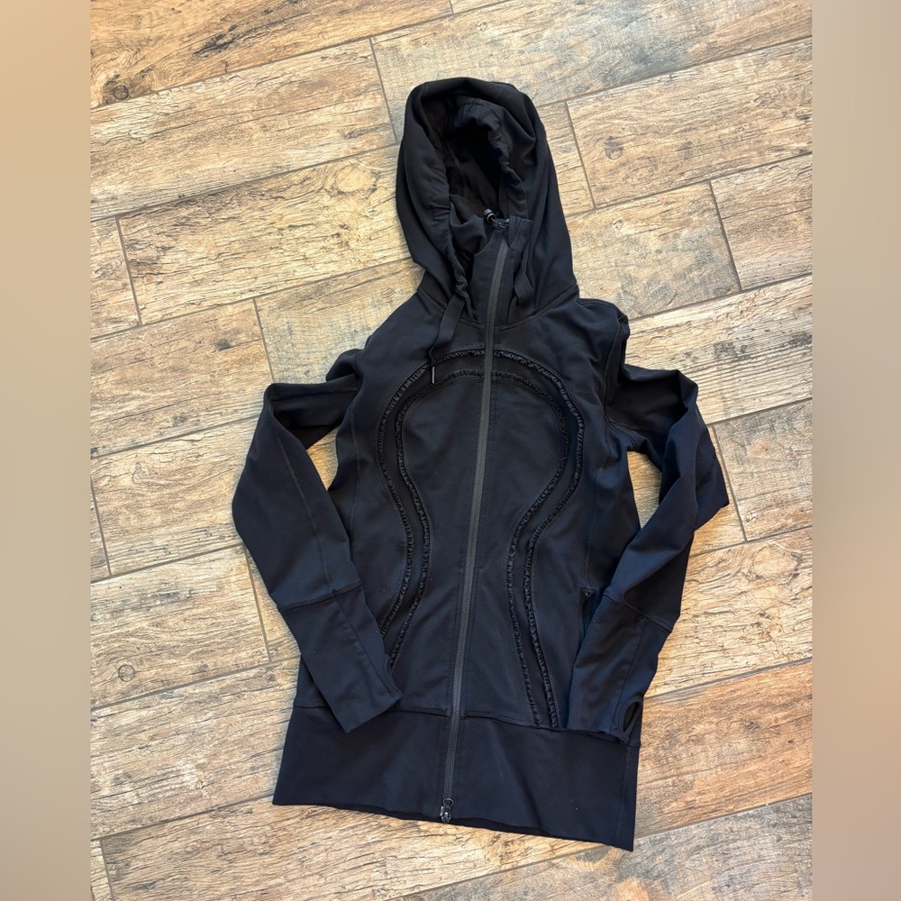 Lululemon Black Ruffle Trim Zip-up Hoodie